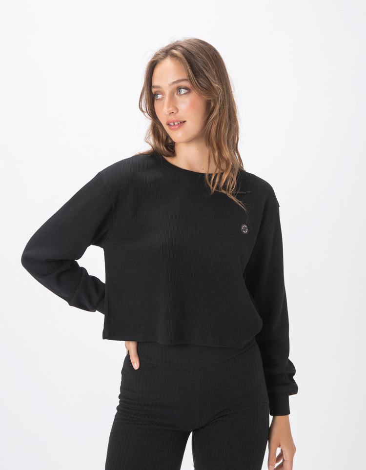 Badge Waffle Crop LS Tee
