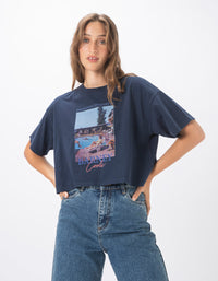 Postcard Crop Tee Navy