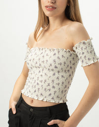 Gather Top White Floral