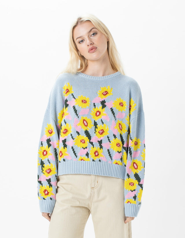 Floral Crew Knit Baby Blue