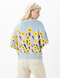 Floral Crew Knit Baby Blue