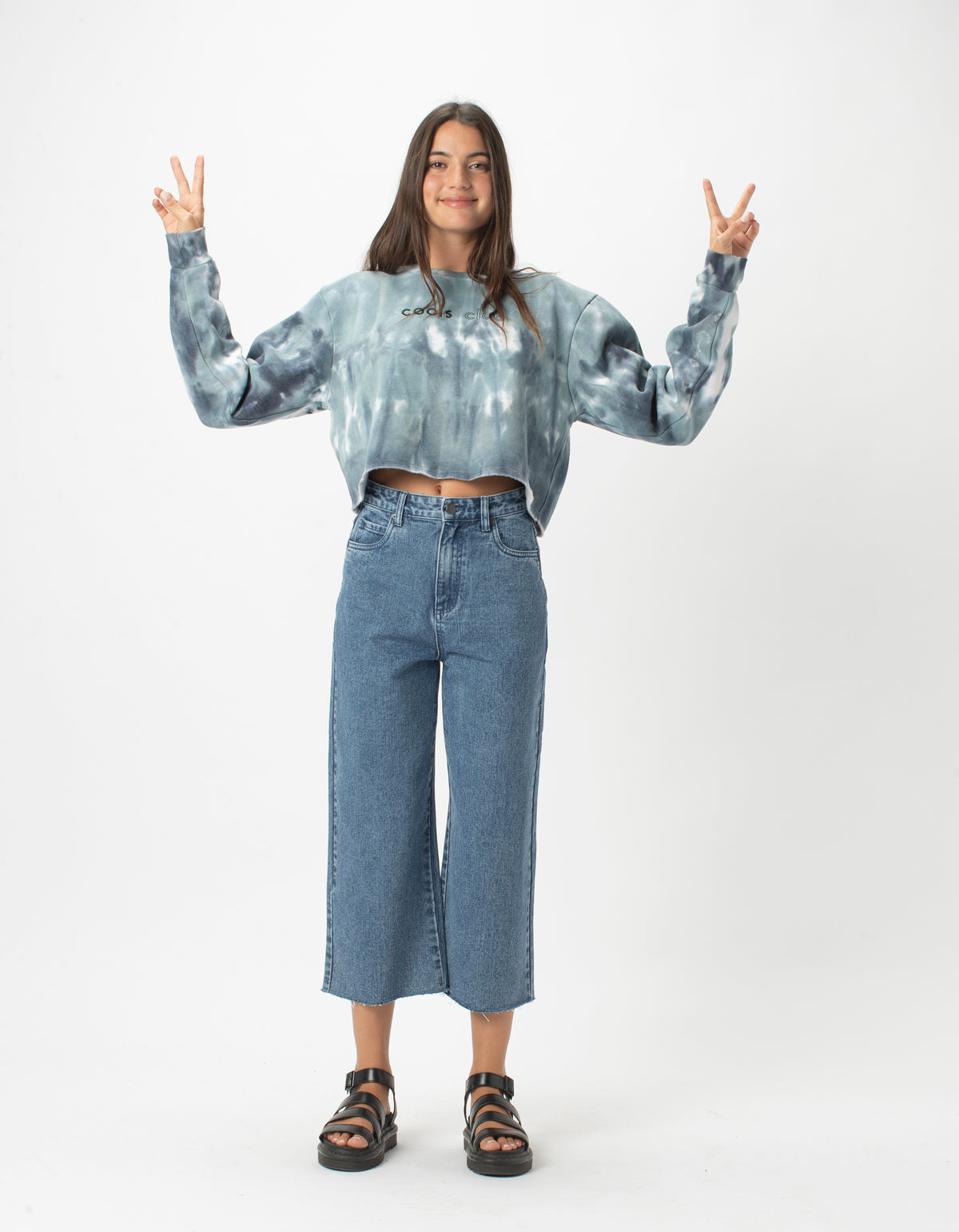 Cropped Crew Blue Tie Dye