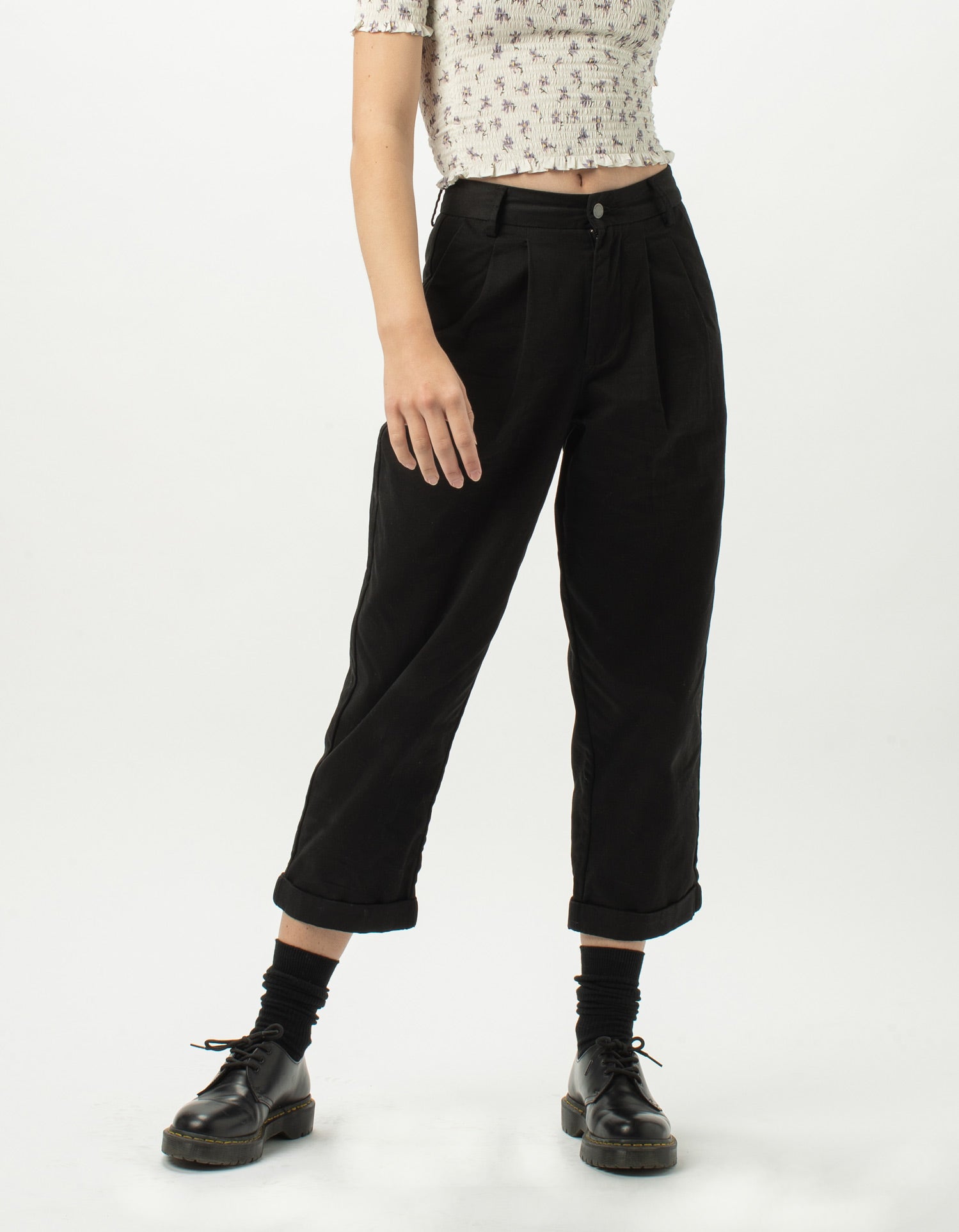 High Rise Pleat Pant Black